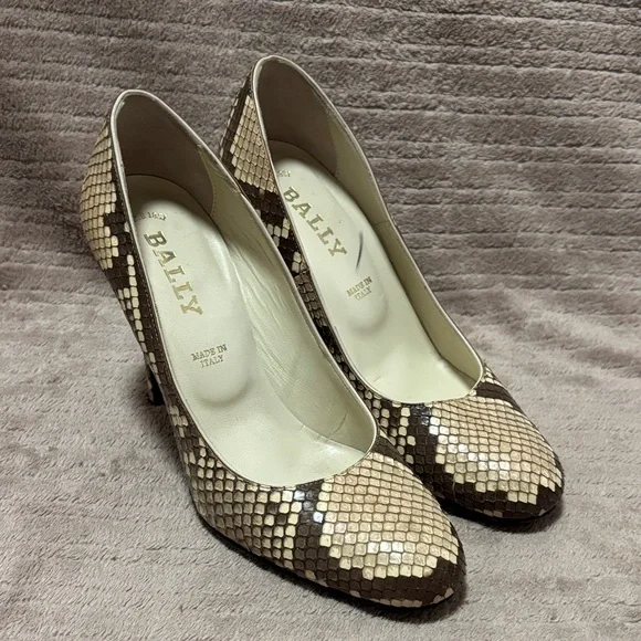 Bally Women's Beige and Brown Snakeskin Heels - Picture 1 of 6